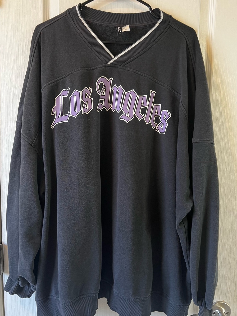 H&M LA Black v-Neck Pullover with Purple & White Trim
